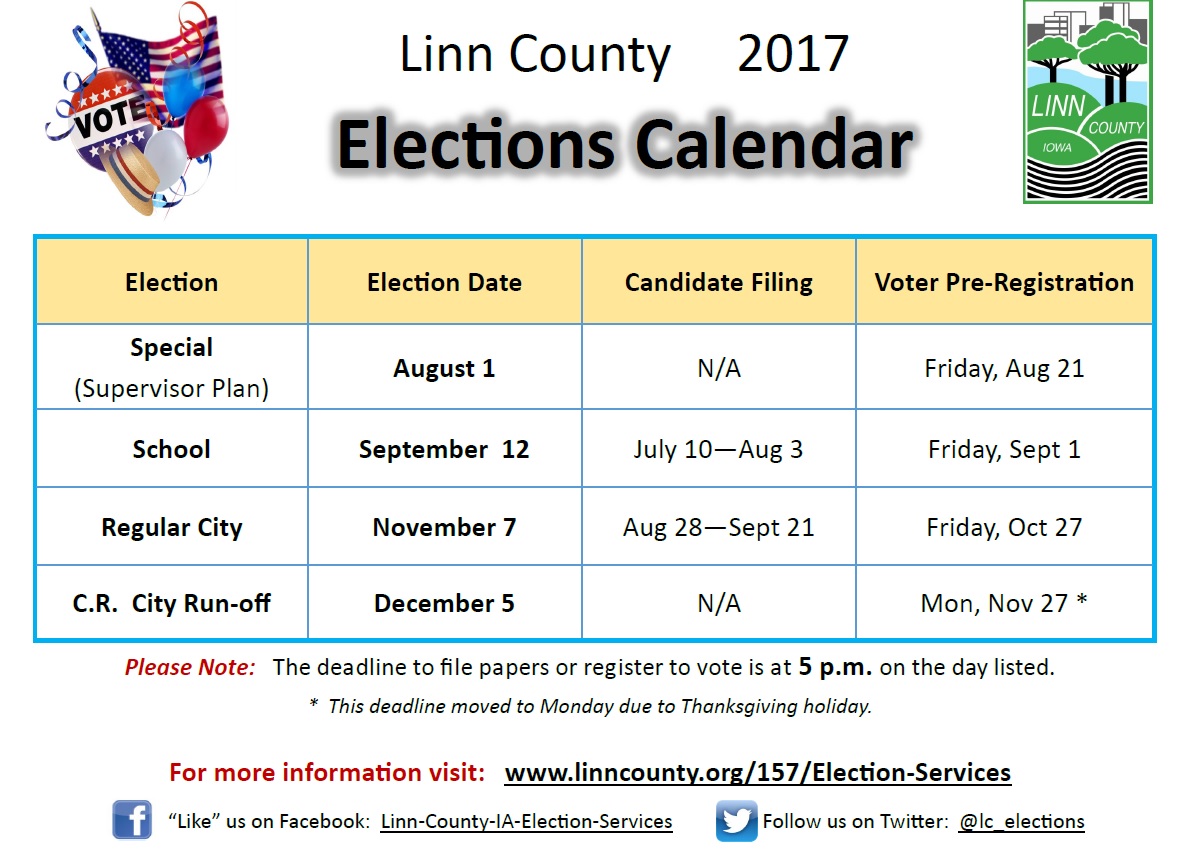 Linn County 2017 Elections Calendar